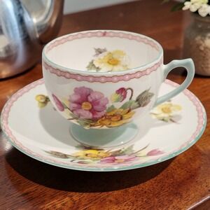 Vintage Shelley England Teacup Saucer Floral Pink Bone China